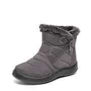 Women Fur Lined Snow Ankle Boots Ladies Winter Warm Waterproof Flat Shoes Size - Gray