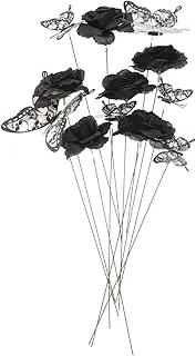 Halloween Yard Stake 12pcs Butterfly Stakes Black Rose Stem Artificial Halloween Rose Scary Garden Stakes Skull Butterfly Pick Yard Sign Halloween Outdoor Decoration