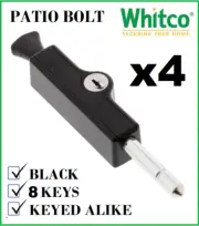 4x Whitco Patio Bolt W2206317C4 Black Glass Sliding Door Lock Keyed Alike 8 keys