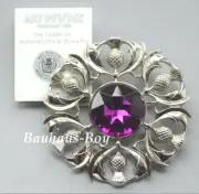 Art Pewter PLAID BROOCH MULTI THISTLE FAUX AMETHYST STONE MADE IN SCOTLAND BOXED