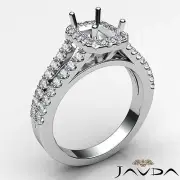 Emerald Cut Halo Prong Semi Mount Diamond Engagement Ring 14k White Gold 0.75Ct