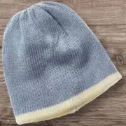 Hat Attack Revolve Reversible Tipped Beanie Knit Denim Blue Cream 2 Hats in 1