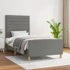 bed frame headboard dark grey fabric king single size adjustable 3107