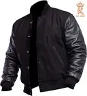 Lettermen Bomber Baseball Black Wool Varsity Jacket With Black Leather Sleeves