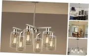 6-Light Modern Farmhouse Brushed Chandelier, Dining Room Light Fixture Nickel