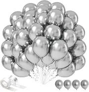 Lumjoy 100pcs 5 Inch/12cm Chrome Silver Balloons Small Mini Metallic Latex Party Balloon with strip and sticker for Birthday Baby Shower Wedding Engagement Graduation Festival Decorations
