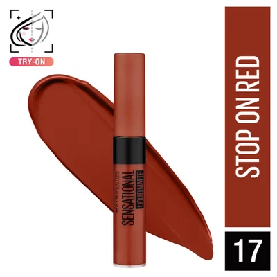 Maybelline New York Sensational Liquid Matte Lipstick,-17 Stop On Red (7ml)