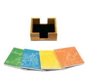 THIRSTYSTONE COASTAL CITIES DOLOMITE COASTERS TRIVET 4.25" SET OF 4 W/ HOLDER