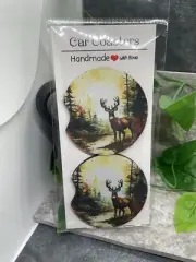 2 PC Car Cup Holder Coaster Set 2.75" Anti Slip Silicone Back New Buck Deer 14