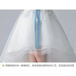 女童拖尾晚禮服 白色前短後長洋裝 畢業典禮拍照洋裝 節目主持鋼琴表演晚禮服 生日聚會晚會洋裝 女童蓬蓬紗裙 公主連衣裙