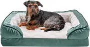 Furhaven Pet Dog Bed - Memory Foam Plush Velvet Waves Perfect Comfort Traditional Sofa-Style Living Room Couch Pet Bed with Removable Cover for Dogs and Cats, Celadon Green, Medium