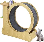 Pet Scene Cat Exercise Wheel Toy Wooden with Storage Shelf,Cat Pet Play Gym Equipment Running Treadmill Exerciser Scratcher Board Furniture, Pet Roller Sports Toy with Carpet Runway,White
