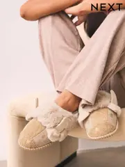 Neutral Hamish Cow 3D Faux Fur Mule Slippers (F12835) | $30