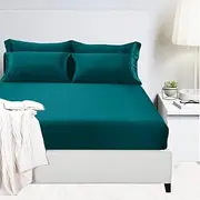 Bamboo Cotton Combo Sheet Set 1 Fitted Sheet and 2 Pillowcase 400 Thread Count (Queen, Teal)