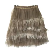 B00 NWT BRUNELLO CUCINELLI Tiered Tulle W/Ostrich Feathers Skirt Size US 12