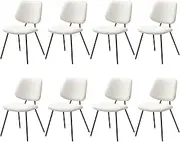 [OIKITURE] Retro Dining Chairs Set of 8 Sherpa Kitchen Chair with Metal Frame and Padded for Home Cafe Lounge Chair White