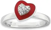 [JewelryWeb] 925 Sterling Silver Moveable Red Enamel Stackable Polished Enameled CZ Simulated Diamond Love Heart Ring Size 7-Stackable-Ring for Women