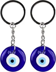 [JNAWA] 2 Pieces Lucky Evil Eye Keyring Turkish Amulet Pendant Blue Eye Gemstone Keychain for Handbag Pendant Ornament Keyring Jewelry Accessories, Blue, One Size