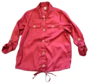 Chicos Utility Jacket Womens 0 Small 4 Rose Mist Roll Sleeve Gold Buttons Preppy