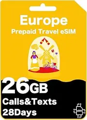 Europe Prepaid Travel eSIM - 150GB 5G Data in Spain, 26GB 5G/4G Roaming Data in EU, Calls, 28 Days - Orange Network