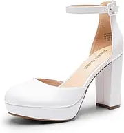 [DREAM PAIRS] Women's Platform Chunky High Heels Closed Toe Block Ankle Strap Dress Bridal Party Wedding Shoes