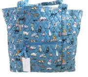 Vera Bradley Vera Large Tote Bag - Cat's Meow - Siamese Cat - Calico White Black