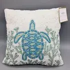 Coastal Collection Sea Turtle Beaded Decor Pillow Beach Ocean Teal Green 14" NEW