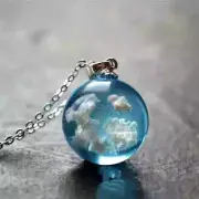 New Blue Sky White Cloud Transparent Ball Shape Resin Pendant Necklace Jewelry