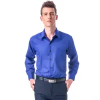 在飛比找momo購物網優惠-【金安德森】藍色斜紋吸排長袖襯衫