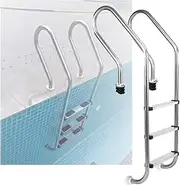 Swimming Pool Ladder,Swimming Pool Step 3 Steps with Widen Curve up Armrest, Easy to Install and Climb for Water Park Indoor Pool Outdoor Pool(Pre-Buried,3-Steps1.0mm)