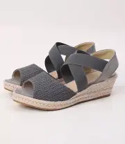 Espadrille Ankle Strap Wedge Vacation Style Plain Wedge Sandals Gray Sz 10.5 NWT
