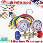 HVAC AC Diagnostic Service Manifold Gauges Set w/3 Color Hoses Refrigeration Kit