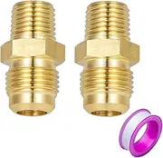 Breezliy 2 PCS Brass Tube Fitting, Half Union Gas Adapter 3/8" Flare x 1/4" NPT Male Pipe Connector