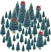 Topbuti 48 Pcs Bottle Brush Trees Mini Christmas Trees Artificial Xmas Trees Sisal Snow Frost Trees Diorama Tree with Wood Base for Christmas Craft Decoration Home DIY Décor