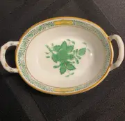 Herend - Chinese Bouquet Green Small Basket w/ Handles