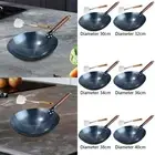 Wok Pan with Wooden Handle Pans Pots Induction Cooker Gas Round Bottom Wok