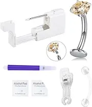 QWALIT Titanium Belly Button Piercing Kit Silver Floating Belly Button Piercing Kits Self Belly Piercings Gun at Home Surgical Steel Implant Grade Titanium Belly Rings Flat Back Navel Ring Yellow