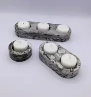Handcrafted Black & White Swirled Eco-Resin Candle Holders Set Of 3
