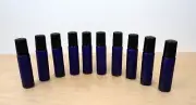 10pcs 10ml Cobalt Blue Glass Roll On Roller Essential Oil Bottles Black Cap