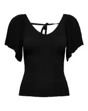 Only Flutter Sleeve Ribbed Knit Top Women Black Shirts