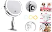 Lighted Makeup Mirror, Rechargeable 8" 3 Color Vanity Mirror, 9"L x 12"W Chrome