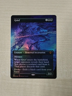 MTG Misprint Grief Borderless Foil Ink Strap across the card