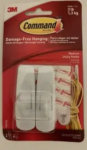 NWT 3M Command General Purpose Hooks 2 In Package 17001ES White 3 Pound - 1,3 kg