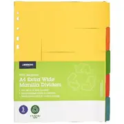J.Burrows A4 5 Tab Dividers Extra Wide Bright Colours