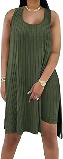 TOPSRANI Womens Two Piece Outfits Tracksuit Casual Sweatsuits Sleeveless Solid Ribbed Pullover Lounge Shorts Pant Sets