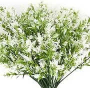 10 pcs Artificial Flowers Artificial Greenery Lavender Fake Flowers UV Resistant Shrubs Artificial Plants for Indoor Outside Garden Home Wedding Farmhouse (White)