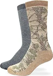 [Carolina Ultimate] Women's Outdoor Obsession Merino Wool Blend Crew Socks 2 Pair, Stone/Grey-Black, Women's 6-9 Shoe