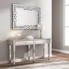 Large Crystal Decor Wall Mirror Rectangle Silver Accent Mirror Bathroom Vanity