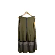 BCBGMAXAZRIA Cape Dress M Green Bay Leaf Combo Black Stripe Knit Women’s NWT