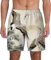 [JHLMN] Men's Swim Trunks Quick Dry Board Shorts Drawstring Beach Short Two Cranes Flying Bathing Suit for Men